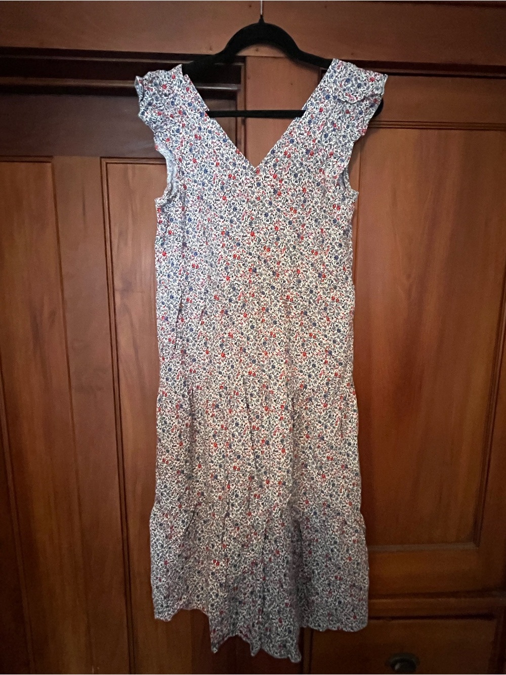 LOFT White Floral V-Neck Ruffle Sleeve Midi Dress - Picture 3 of 3